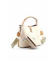 Just Polo Kilit Detaylı Kadın Cüzdan ve Omuz Çanta Kombini PBU4002-1004 (Krem)