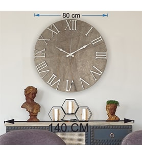 Markakanvas Mermer Desenli  Duvar Saati   ( Çap 50 cm - 80 cm ) (Gümüş)