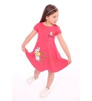 Toontoy Kız Çocuk Göğsü Ve Etek Kısmı Daisy Yazılı Arı Baskılı Elbise (Nar Çiçeği)
