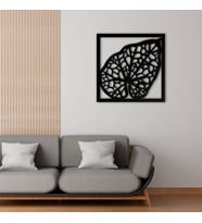 GEOMETRİK DESENLİ TROPİKAL YAPRAK METAL DEKORATİF TABLO (Kırmızı)