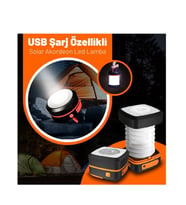 Tekne İçin USB Şarj Özellikli Solar Akordeon Beyaz Led Lamba (Renk Seçenekli) (Turuncu)