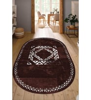 Dijital Baskılı Kaymaz Taban Yıkanabilir Oval Salon Halısı Mutfak Halısı Yolluk NDO-SD-1051 (Bordo)