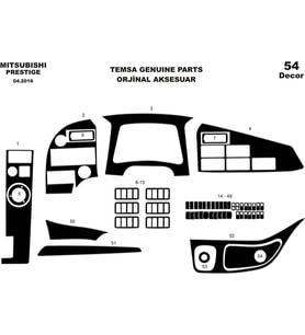 Meriç® Mitsubishi Temsa Prestige Torpido Kaplama Maun 54 Parça 2016-› (Piano Black)