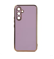 Samsung Galaxy A14 Kılıf Kenarları Gold Kamera Korumalı Renkli Pastel Silikon Siyah BARK (Lila)
