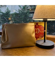 Kadın Fermuarlı Astarlı Deri Portföy Clutch El Çantası (Altın)