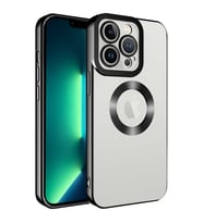 Apple iPhone 13 Pro Max Kılıf Case, Logo Showing Serisi, Şeffaf, Kamera Korumalı, Logo Gösteren Renkli Çizgi Tasarım (Siyah)