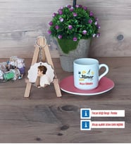 Mimara Hediye Türk Kahvesi Fincanı Ahşap Altlıklı ve Fotoğraflı Ahşap Anahtarlık Hediye (Model 6)