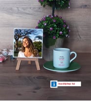 Doğum Günü Hediyesi Fotoğraflı Dekoratif Taş, Ahşap Altlıklı Türk Kahvesi Fincanı Hediye (Model 9)