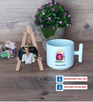 Ekonomist Kupa Bardak Beyaz ve Fotoğraflı Ahşap Anahtarlık Hediye (Model 12)