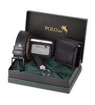 Polo Air Kutulu Erkek Kemer Cüzdan Kartlık Anahtarlık Seti SETE-3008-H (Siyah)