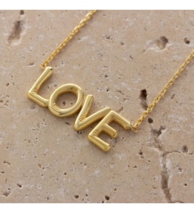 Love Gümüş Kolye (Altın)