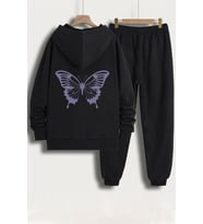 Unisex Butterfly Baskılı Eşofman Takımı (Siyah)
