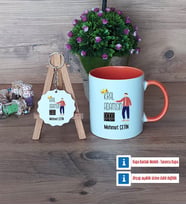 Babalar Günü Hediyesi Kupa Bardak Kırmızı ve Ahşap Anahtarlık Hediye Babaya Doğum Günü Hediyesi (Model 12)