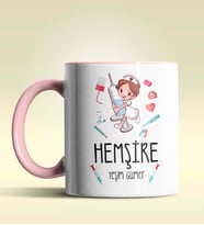 Kişiye Özel Hemşire Tasarımlı Turuncu Kupa Bardak (Pembe)