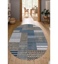 Dijital Baskılı Kaymaz Taban Yıkanabilir Oval Salon Halısı Mutfak Halısı Yolluk NDO-HT-170 (Mavi)