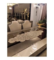 Damla Runner Salon Oda Sehpa Masa Örtüsü Fransız Güpürlü Çeyizlik Gri (Kahverengi Açık)