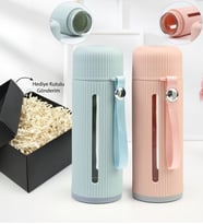 Hediye Kutusunda 2'li 500 ml Plastik Sargılı Cam Matara (Model 3)