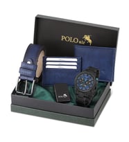 Polo Air Erkek Set Kombin Kemer Cüzdan Kartlık Çakmak Kol Saati Hediyelik Kutusunda Set PL-0976E (Lacivert)