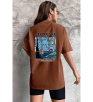 Starry Sky Baskılı Unisex Oversize Tshirt (Kahverengi)