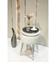 Bianco Metal Ayaklı Puflu Sehpa (Beyaz - Gümüş)