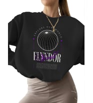 Sweatshirt Elyndor logolu tişört tasarımı Baskılı bisiklet yaka 3 iplik şardonlu kadın erkek kalın (Siyah)
