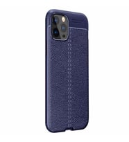 Vendas iPhone 13 Pro Max Deri Desenli Çift Katmanlı Silikon Kılıf + Seramik Nano Ekran Koruyucu (Lacivert)