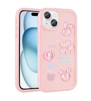 Apple iPhone 15 Plus Kılıf Kabartma Figürlü Parlak Toys Silikon Kılıf (Pembe)