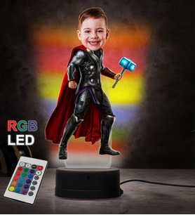Doğum Günü Hediyesi,Sevgiliye Hediye, Kişiye Özel Fotoğraflı Thor Karikatür 3D Led Lamba (RGB)