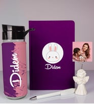 Kişiye Özel Defter Kalem Matara Ve Fotoğraflı Notluk Seti 93571 (Mor)