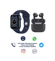 Tüm Akıllı Telefonlarla Uyumlu Yeni Nesil Watch 7 Series Akıllı Saat Smart Watch + 3.Nesil Bluetooth Kulaklık İkili Paket (Lacivert)