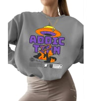 kalın Bej Bağımlılık Baskılı Sweatshirt bisiklet yaka unisex Sweatshirt 3 iplik şardonlu kadın erkek (Gri)