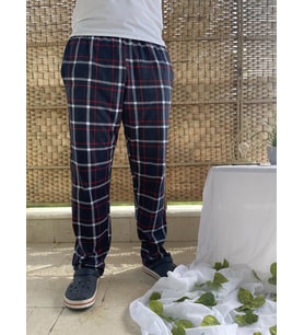 Erkek %100 Pamuk Kareli Beli Lastikli Cepli Pijama Altı  (Lacivert)