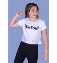 Toontoy Kız Çocuk Ön Arka TikTok Baskılı Tişört ( Gri-Melanj)
