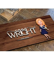 BK Gift Kişiye Özel Kadın Karikatürlü Kabartma Figürlü Ahşap Tablo, Duvar Dekoru, Arkadaşa Hediye, Özel Tasarım Ev Hediyesi-2 (Ceviz)
