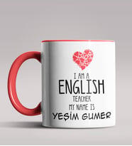 Kişiye Özel İngilizce Öğretmeni Tema Siyah Renk Kupa Bardak  (Kırmızı)