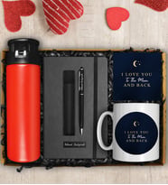 Kırmızı Cam Matara Suluk & Tasarım Kupa & Kişiye Özel Defter & Deri Kılıflı Touch Pen Kalem & Kart Hediye Seti (Lacivert)