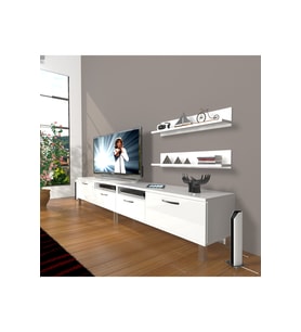 Decoraktiv Eko 220r Mdf Krom Ayaklı Tv Ünitesi Tv Sehpası (Beyaz)
