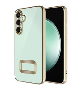 Galaxy S24 Plus  Kılıf Köşeleri Renkli Şeffaf Kamera Korumalı Silikon Luxury Kapak (Gold)