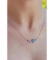 Unutma Beni Çiçeği 14 K Rose / Altın Kaplama Kadın Kolye (Mavi)