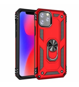 Apple iPhone 11 Pro Uyumlu Kılıf Standlı Manyetik Yüzüklü Military Magnetic Ring Polycarbonate and TPU Case (Kırmızı)