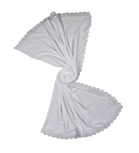 Mim Eşarp - Enba Şifon İğne Oyalı Şal Namaz ve Mevlüt Örtüsü 60x150 cm (Beyaz)