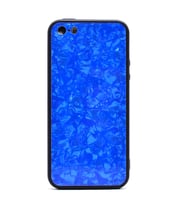 iPhone 5 Kılıf Mermer Desenli Marbel Cam Silikon Kılıf (Mavi)