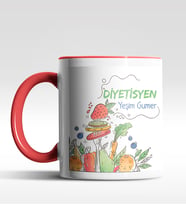 Kişiye Özel Diyetisyen Tasarımlı Siyah Kupa (Kırmızı-Beyaz)