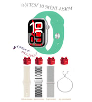 Samsung Galaxy M40 Uyumlu Açık Mavi Akıllı Saat Watch 10 Mini Kordon Hediyeli AMOLED EKRAN 41MM (Su Yeşili - Beyaz)