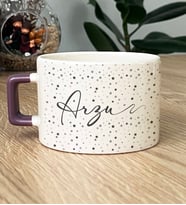 Kişiye Özel Yıldız Desenli İsimli Hediye Lüks Fincan Doğum Günü Hediyesi (Mor)