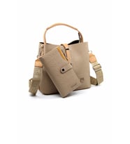 Just Polo Kilit Detaylı Kadın Kartlık ve Omuz Çanta Kombini PBU4002-1001 (Vizon)