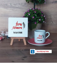 İcra Memuru Dekoratif Taş, Türk Kahvesi Fincanı Kırmızı İsme Özel Hediye (Model 4)