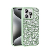 iPhone 15 Pro Kılıf Parlak Taşlı Tasarım Linea Kılıf (Açık Yeşil)