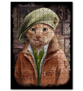 Cakapuzzle Pilot Montlu ve Komando Bereli Sarı Kedi Puzzle Yapboz MDF (Ahşap) (1000 Parça)