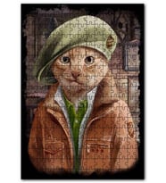 Cakapuzzle Pilot Montlu ve Komando Bereli Sarı Kedi Puzzle Yapboz MDF (Ahşap) (1000 Parça)